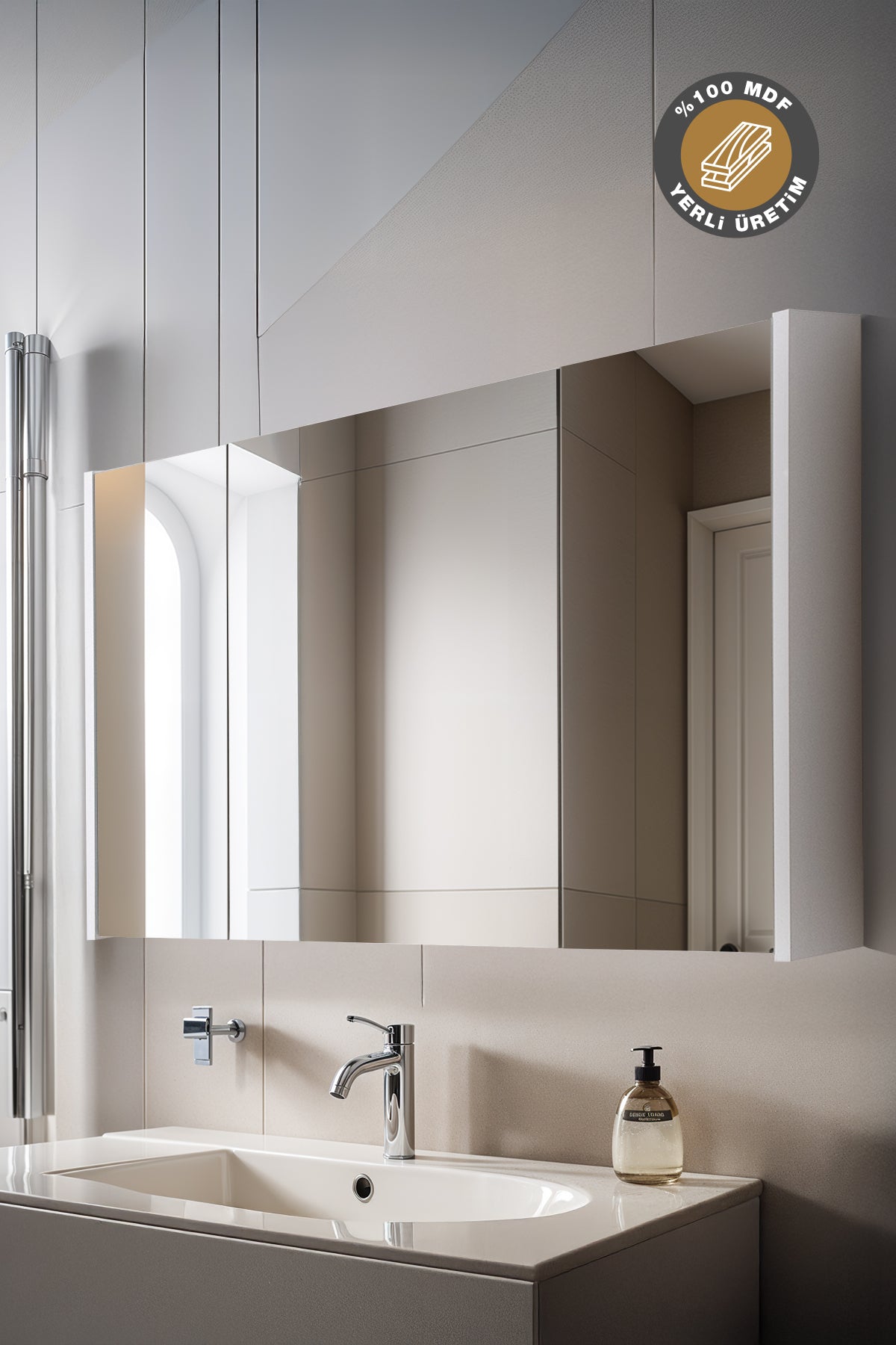 Aynalı Banyo Dolabı 3 Kapaklı, Beyaz 9560