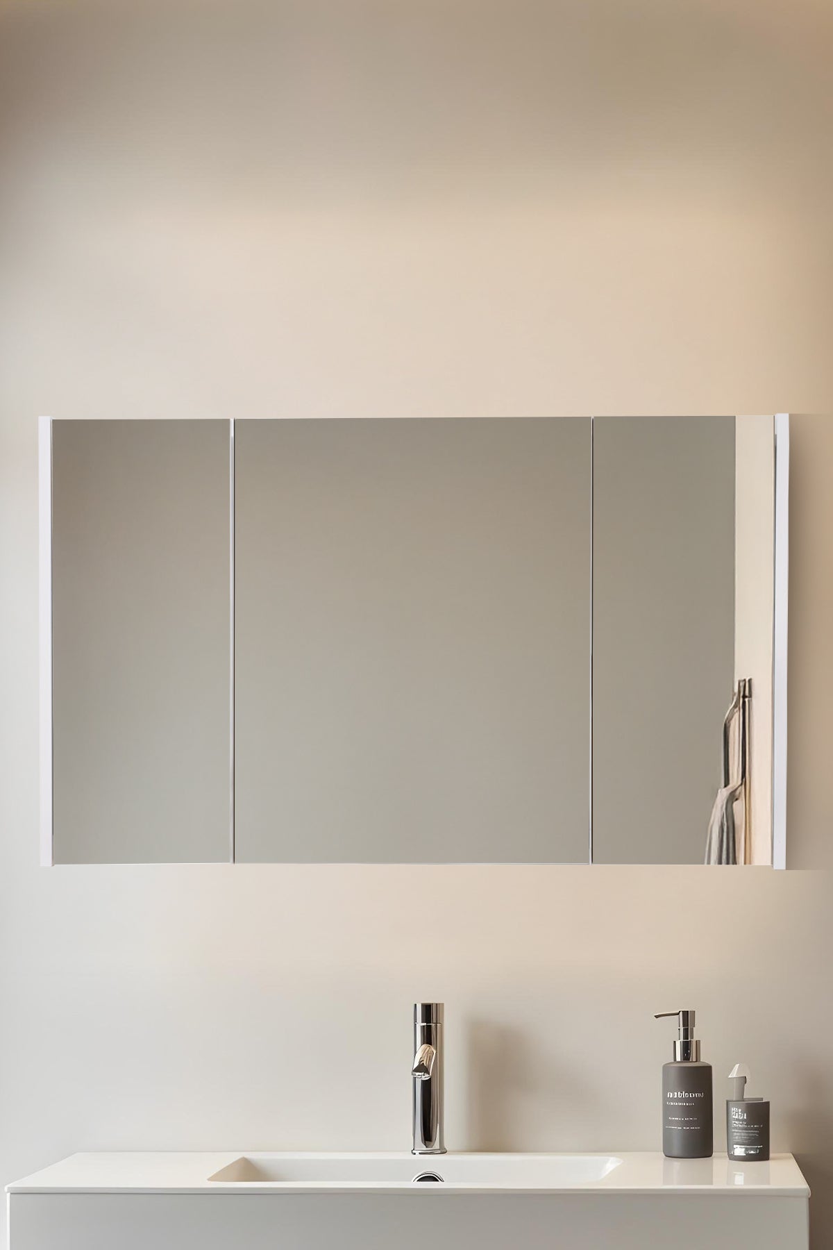 Aynalı Banyo Dolabı 3 Kapaklı, Beyaz 9560