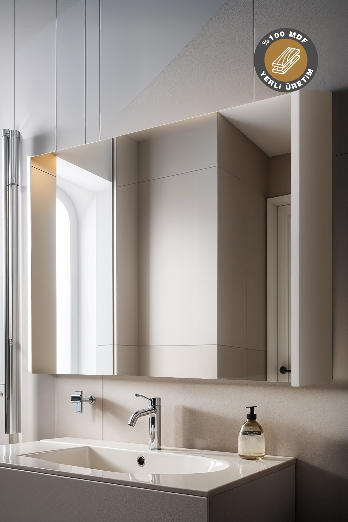 Aynalı Banyo Dolabı 2 Kapaklı, Beyaz 8560