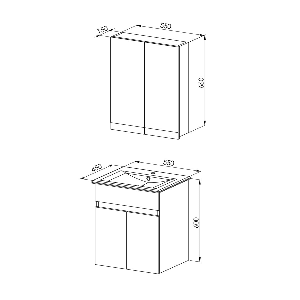 Mona Kahverengi %100 Mdf Lavabolu Banyo Dolabı, Aynalı Üst Dolap ve Boy Dolabı