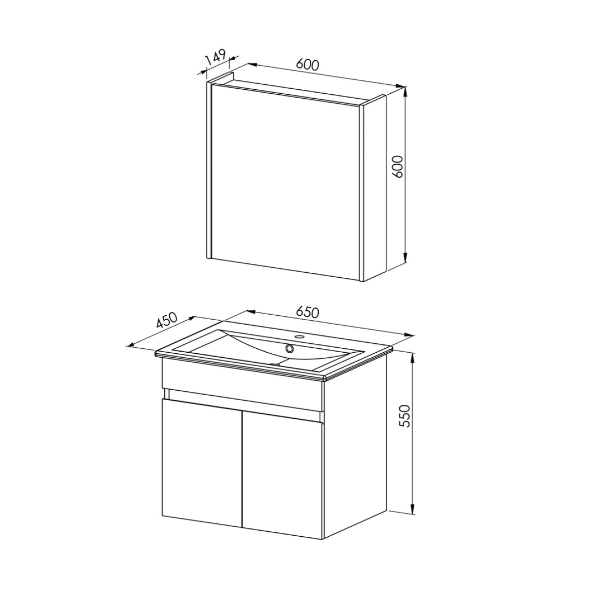 Venna Beyaz %100 Mdf Lavabolu Banyo Dolabı, Aynalı Üst Dolap ve Boy Dolabı
