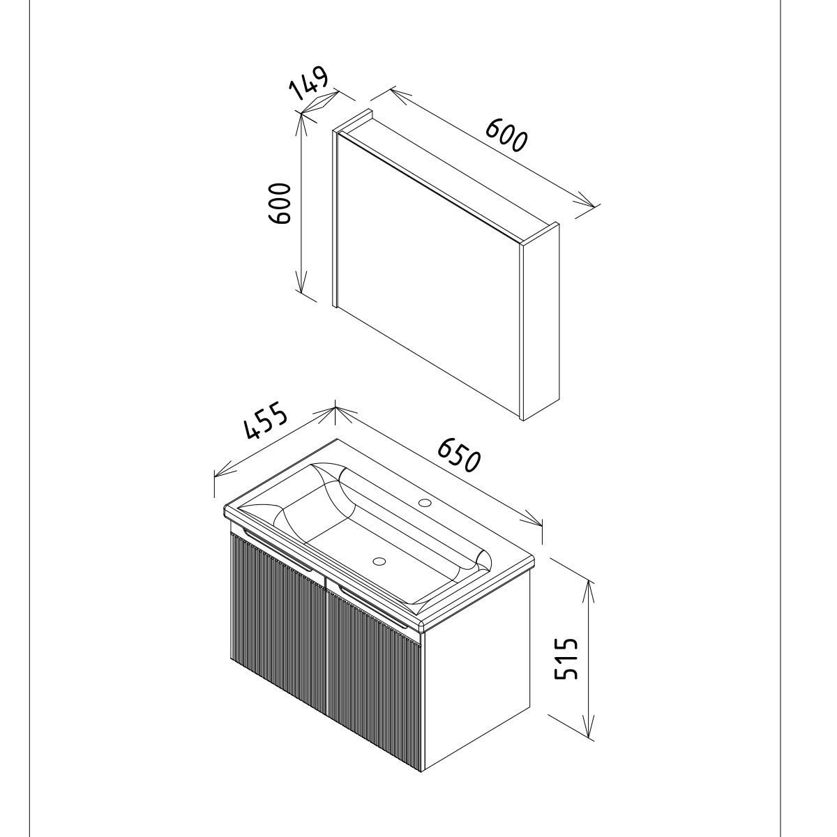 Verona %100 Mdf Lavabolu Banyo Dolabı, Aynalı Üst Dolap ve Boy Dolabı