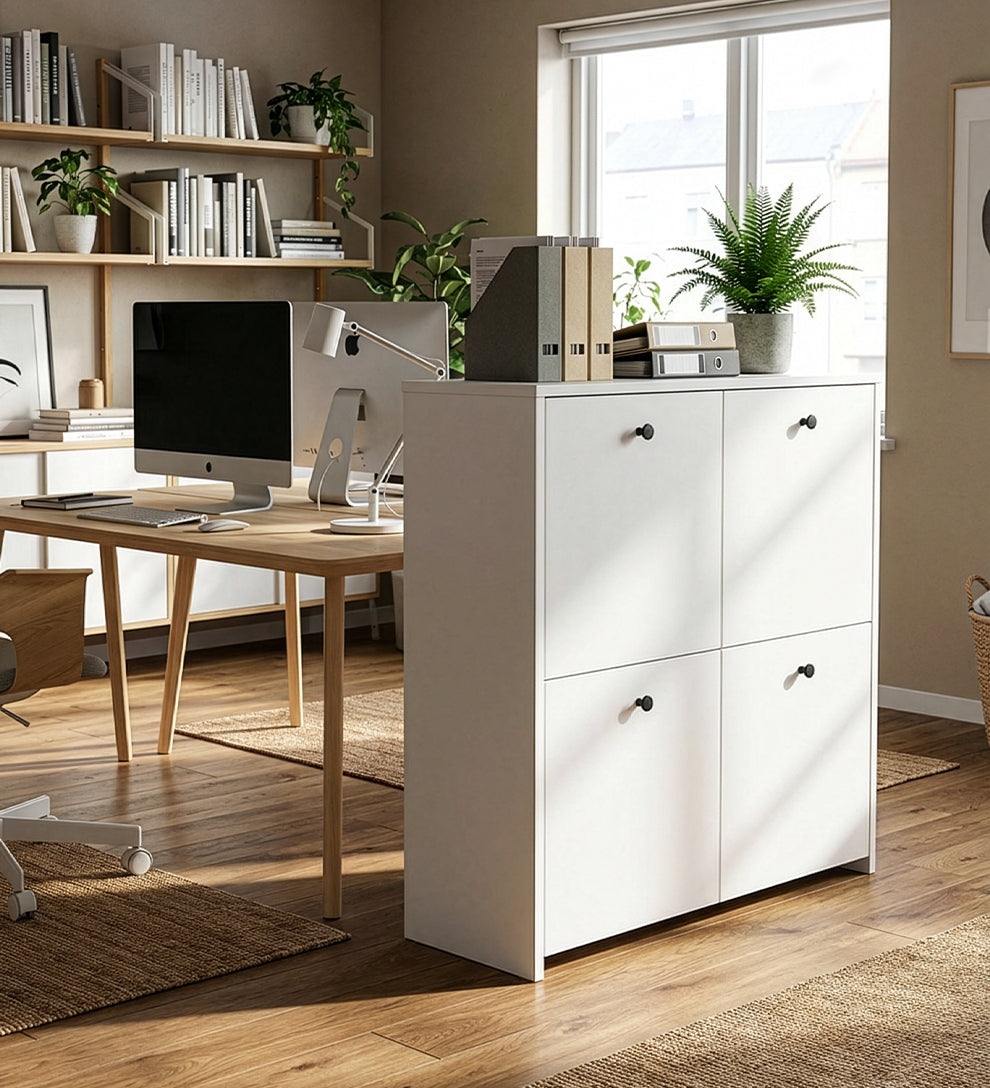 4 Kapaklı Ayakkabılık ve Çok Amaçlı Dolap - 4 Raflı Metal Kulplu Modern Tasarım