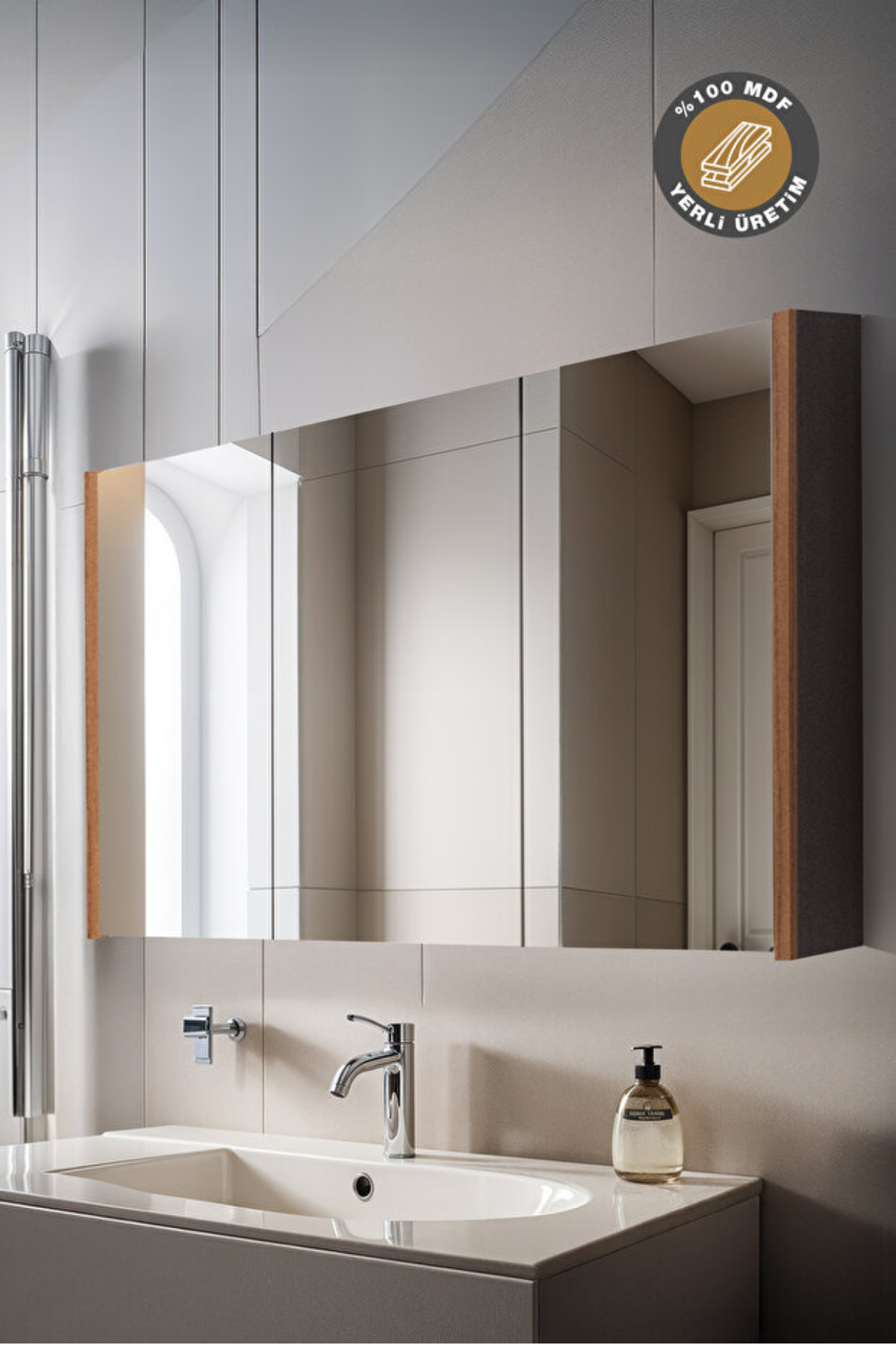 Aynalı Banyo Dolabı 3 Kapaklı, Ceviz 8070