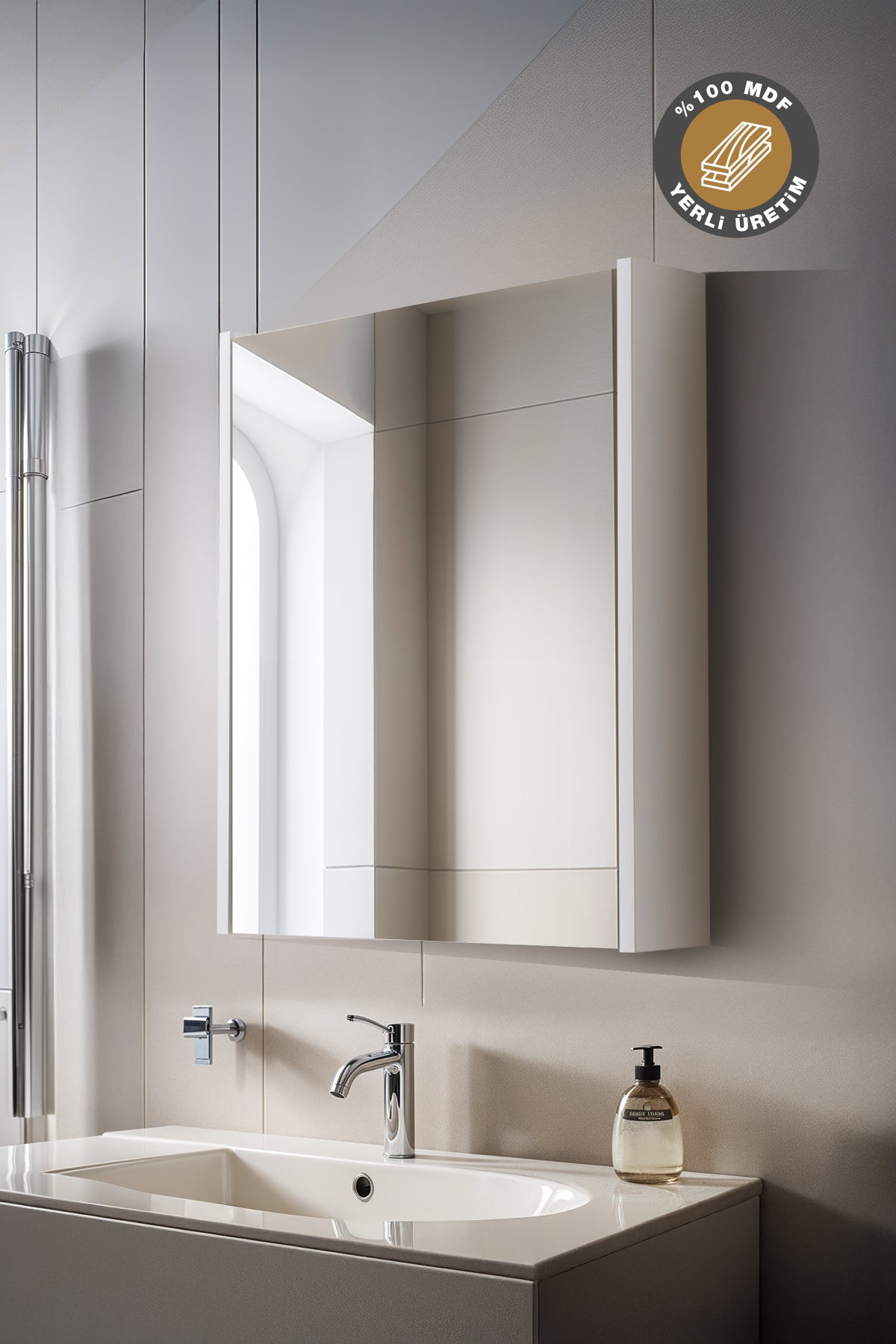 Aynalı Banyo Dolabı Tek Kapaklı, Beyaz 5560