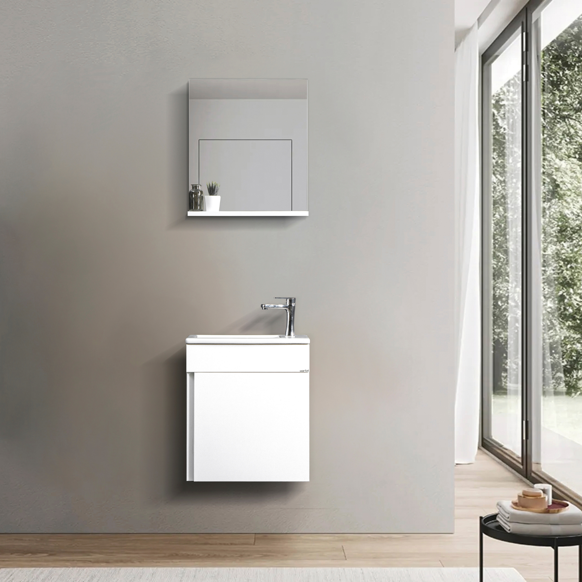 Mini 45 cm Banyo Dolabı Seti Beyaz - Modern Tasarım, Lavabo ve Ayna Dahil