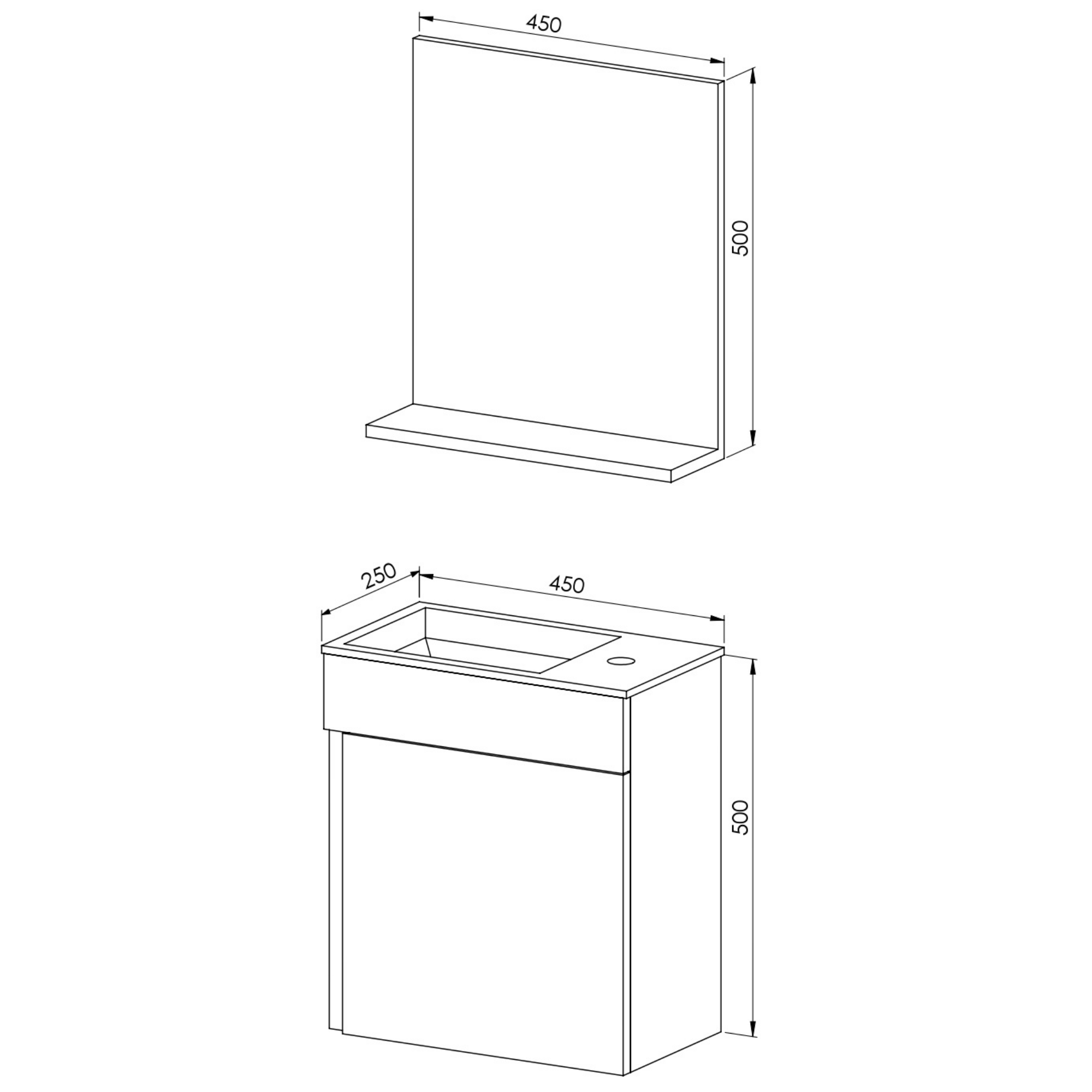 Mini 45 cm Banyo Dolabı Seti Beyaz - Modern Tasarım, Lavabo ve Ayna Dahil