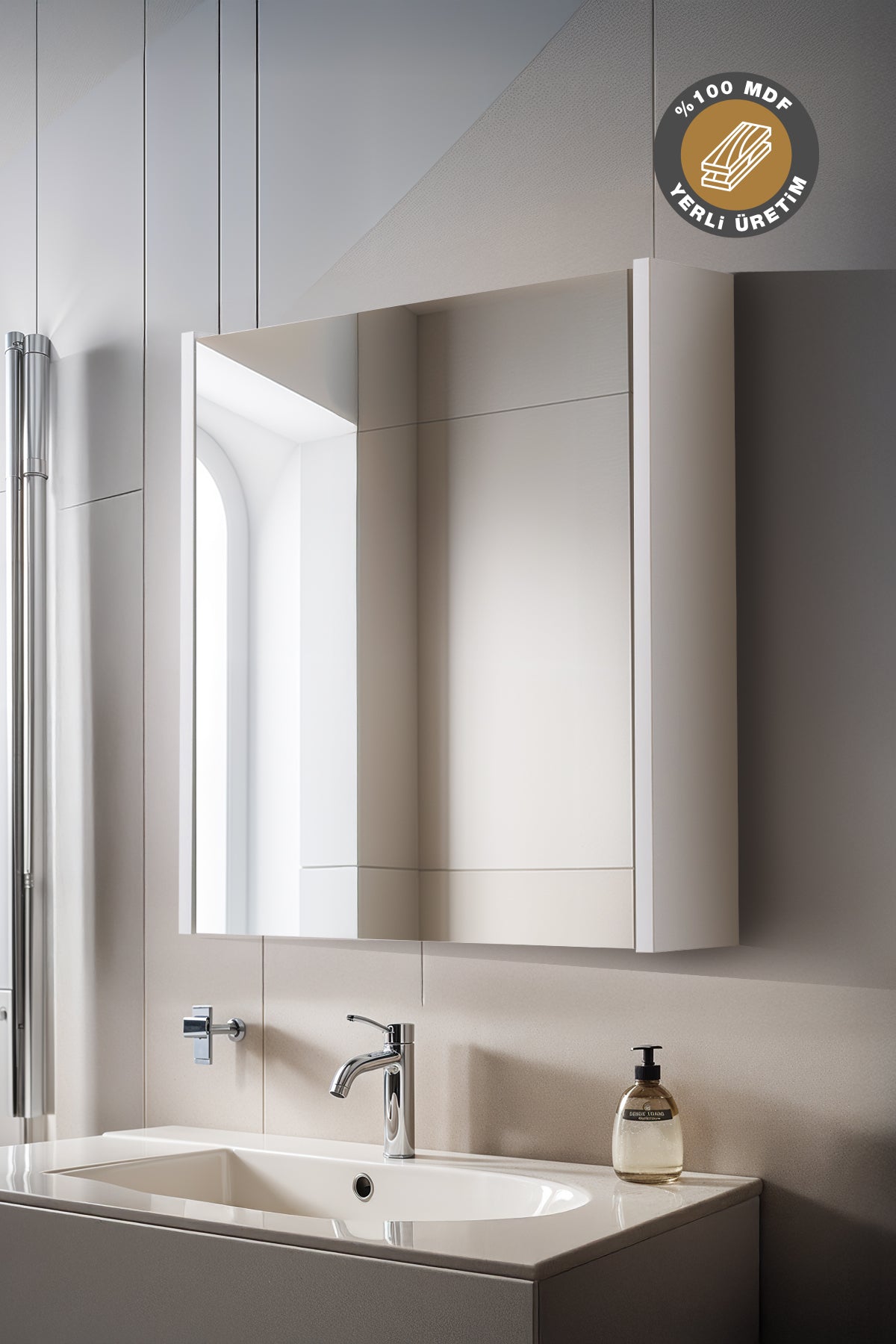 Aynalı Banyo Dolabı Tek Kapaklı, Raflı 6560