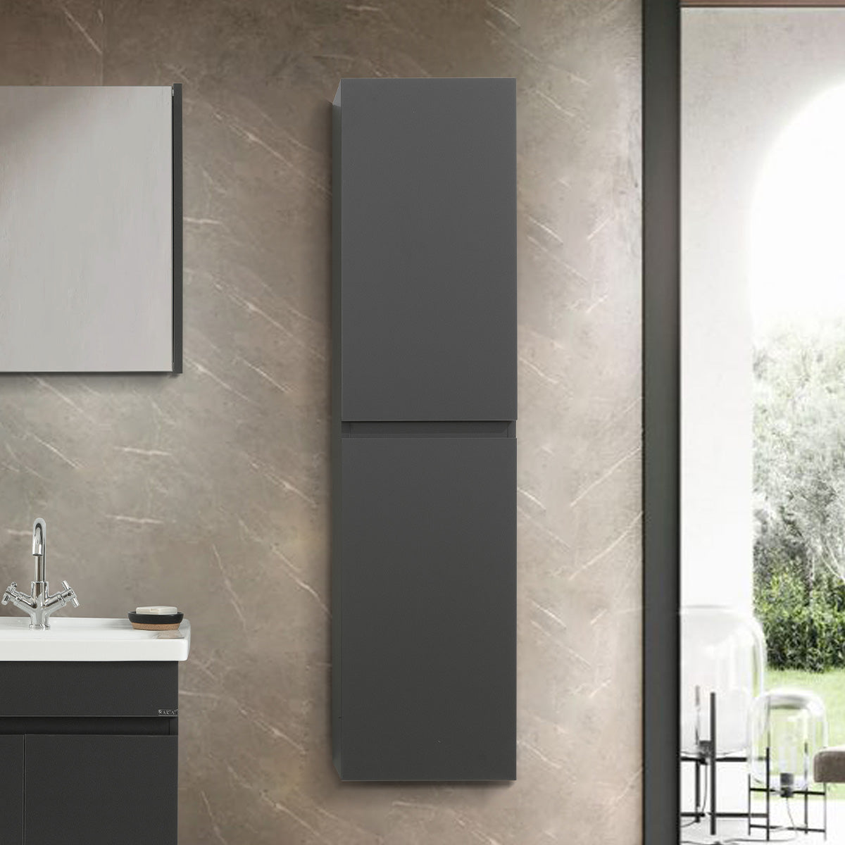 Arya 140 cm Siyah %100 Mdf Banyo Boy Dolabı