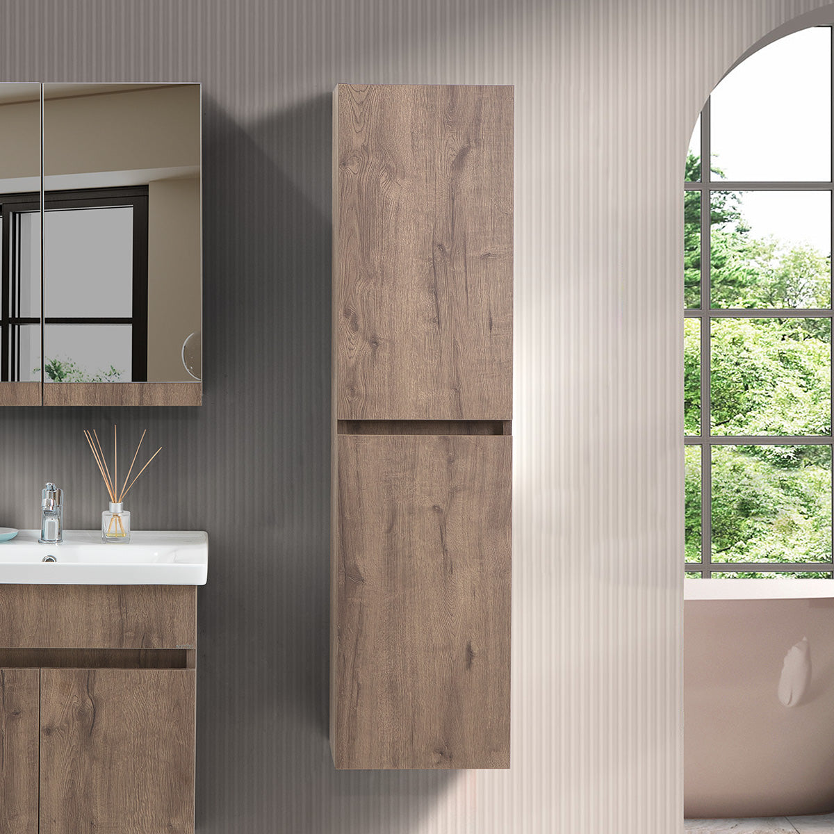 Mona 140 cm Kahverengi %100 Mdf Banyo Boy Dolabı
