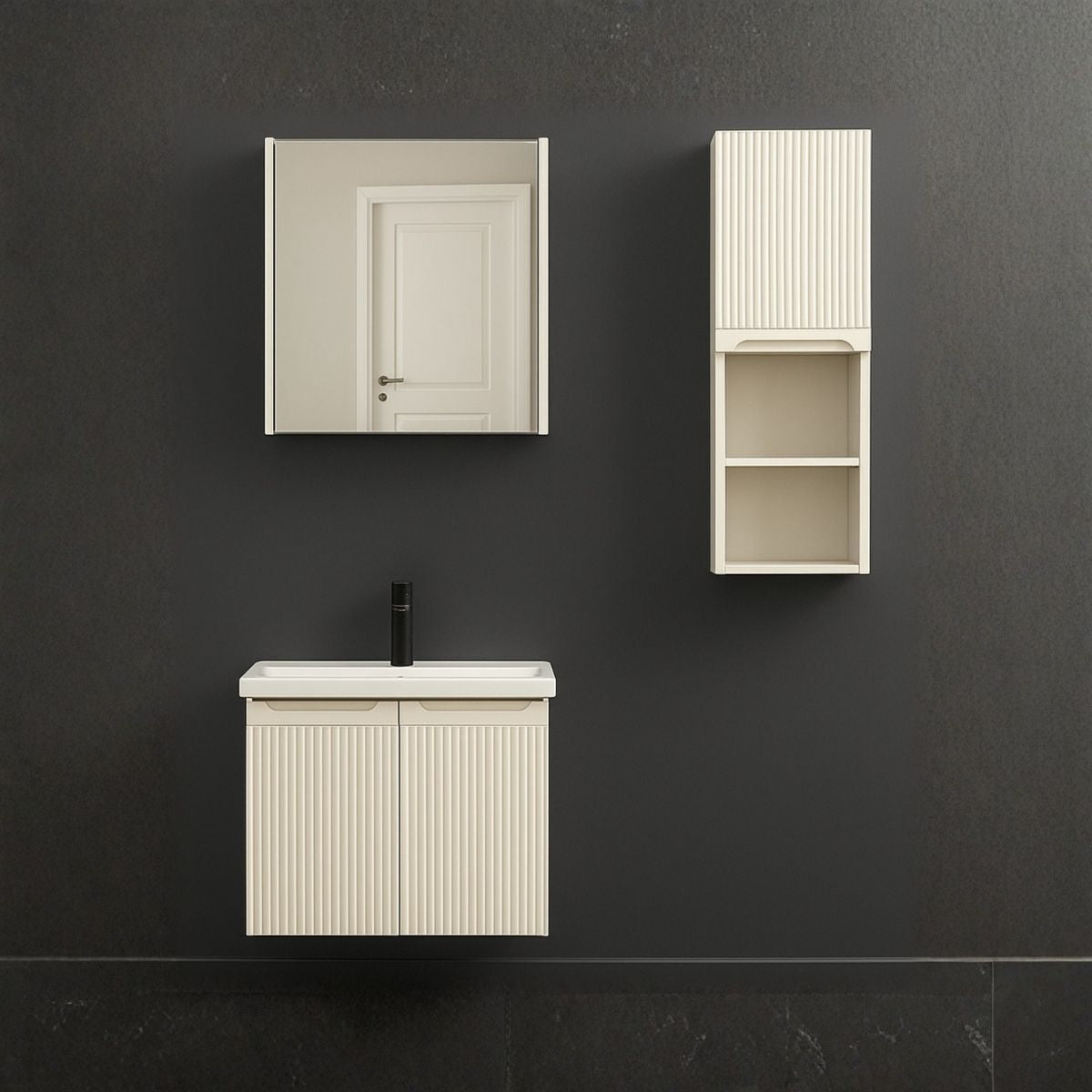 Verona %100 Mdf Lavabolu Banyo Dolabı, Aynalı Üst Dolap ve Boy Dolabı